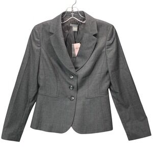 Ann Taylor Women's 4P Wool Cashmere Blazer Gray Petite Structured Career NWT